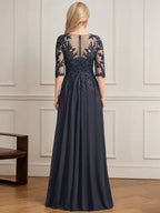 A-Linien V-Ausschnitt bodenlanges Spitzen-Chiffon Kleid der Brautmutter mit plissierten Pailletten