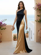 One Shoulder Mermaid Satin Long Evening Dresses for Women