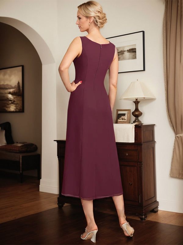 Cabernet A-Linien Rundhals Tee-Länge Spitzen-Chiffon Kleid für die Brautmutter