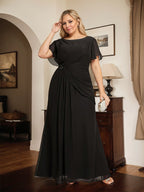 A-line Scoop Ankle-Length Chiffon Mother of the Bride Dress With Beading Pleated