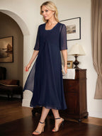 A-Linien quadratisches Tee-Länge Chiffon Mutter-der-Braut-Kleid