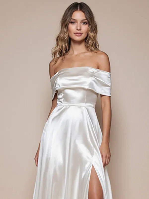 Evening Dress White One Shoulder High Slit