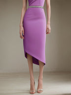 Halbformelles Partykleid mit Rundhalsausschnitt, lila, ärmellos, asymmetrisch