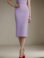 Vestido para convidada de casamento roxo, sem mangas, com strass e comprimento tea-length