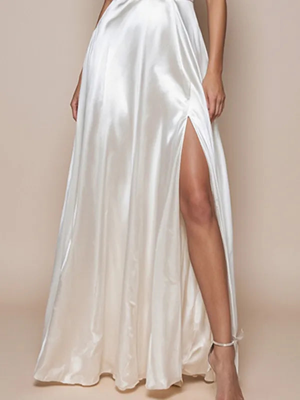 Evening Dress White One Shoulder High Slit