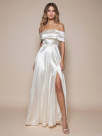 Evening Dress White One Shoulder High Slit