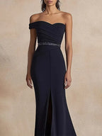 Formal Evening Dress Black One-Shoulder Slit Maxi Dress