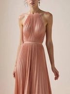 Hochzeitsgast Freizeitkleid Hellrosa Neckholder Falten Maxi Kleid