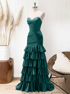 Green Mermaid Strapless Corset Tiered Long Prom Dress