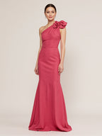 Rosarotes Etuikleid mit einer Schulter aus Chiffon langes formelles Kleid