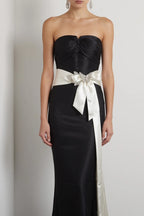 Elegant Evening Dress Satin Strapless Mermaid White Belt Rhinestone Dress