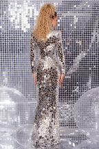 Dazzling Mirror Mosaic Long Sleeve Floor Length Evening Gown