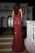 Stunning Embellished Sheer High Neck Mermaid Gown with Train