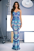 Crystal Beaded Butterfly Wing Pattern Spaghetti Strap Evening Gown