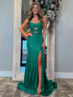 Robe de bal sirène jaune clair bustier avec découpes et perles