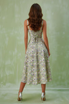Charming Floral Print Lace-Up Slit A-Line Midi Dress