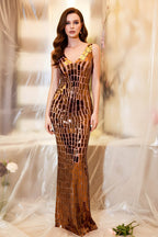 Dazzling Mirror Sequin Sleeveless Mermaid Evening Gown