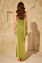 Elegant One Shoulder Ruched Drape Maxi Evening Gown