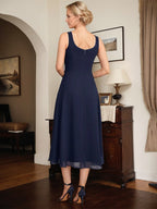A-Linien quadratisches Tee-Länge Chiffon Mutter-der-Braut-Kleid
