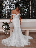 Lace Sleeveless Off the Shoulder Mermaid Bridal Dress