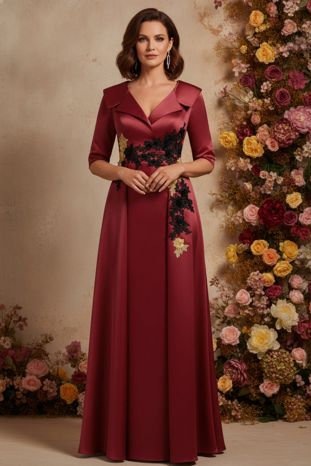 Sophisticated Embroidered V-Neck A-Line Formal Gown