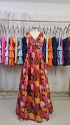 Robe mère de la mariée en ligne A à col en V avec motif floral
