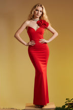 3D Floral Accent Sweetheart Neck Bodycon Mermaid Maxi Dress