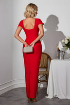 Glamorous Crystal Embellished Cap Sleeve Column Maxi Gown