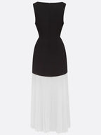 Vestido longo preto plissado com flores 3D, clássico, decote em V e sem mangas estilo sereia