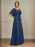 A Line Asymmetrical Floor Length Lace Chiffon Mother of the Bride Dress With Pleated Sequins