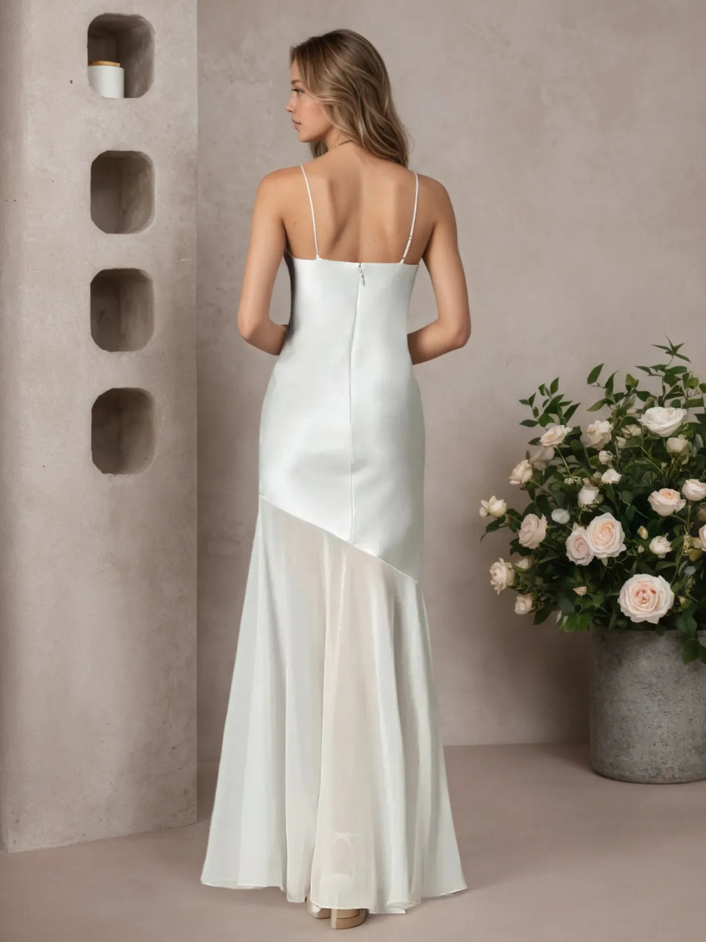 Weißes Meerjungfrau Satin Hochzeitskleid