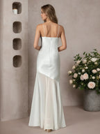 Weißes Meerjungfrau Satin Hochzeitskleid