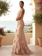 Sweetheart Tulle Pleat Mermaid Evening Dresses with 3D Flower