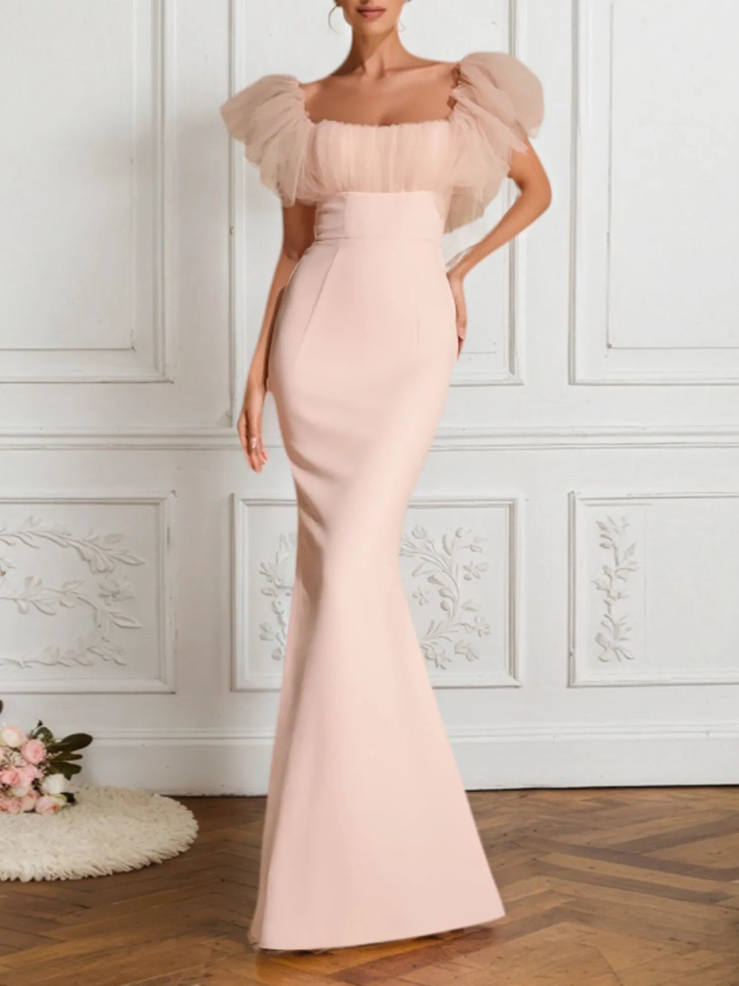 Evening Formal Gown Light Pink Off The Shoulder Mermaid Maxi Dress