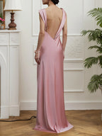 Rosa, gerafftes, ärmelloses Satin A-Linien Kleid