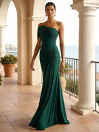 One Shoulder Pleat Mermaid Chiffon Evening Dresses for Women