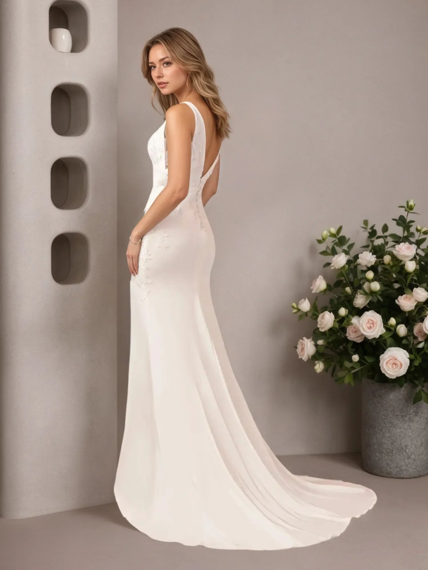 Robe de mariée sirène en satin et dentelle blanche