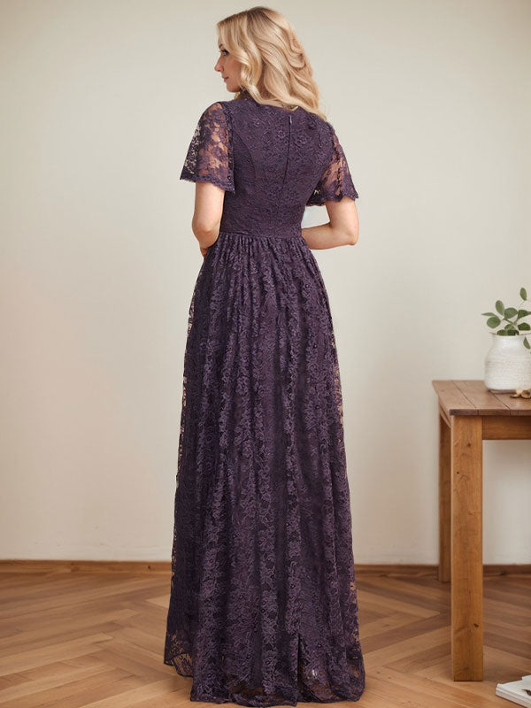 Robe de mère de la mariée en dentelle asymétrique, coupe trapèze, col en V, avec volants en cascade