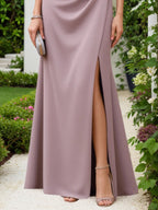 Vestido formal roxo ombro a ombro longo para convidada de casamento