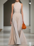 Evening Formal Halter Dress Apricot Maxi Dress