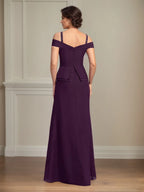 A Line Cold Shoulder Floor Length Chiffon Mother of the Bride Dress With Beading Sequins