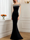 Formal Evening Dress Black Off-The-Shoulder Fitted Mermaid Maxi Gown