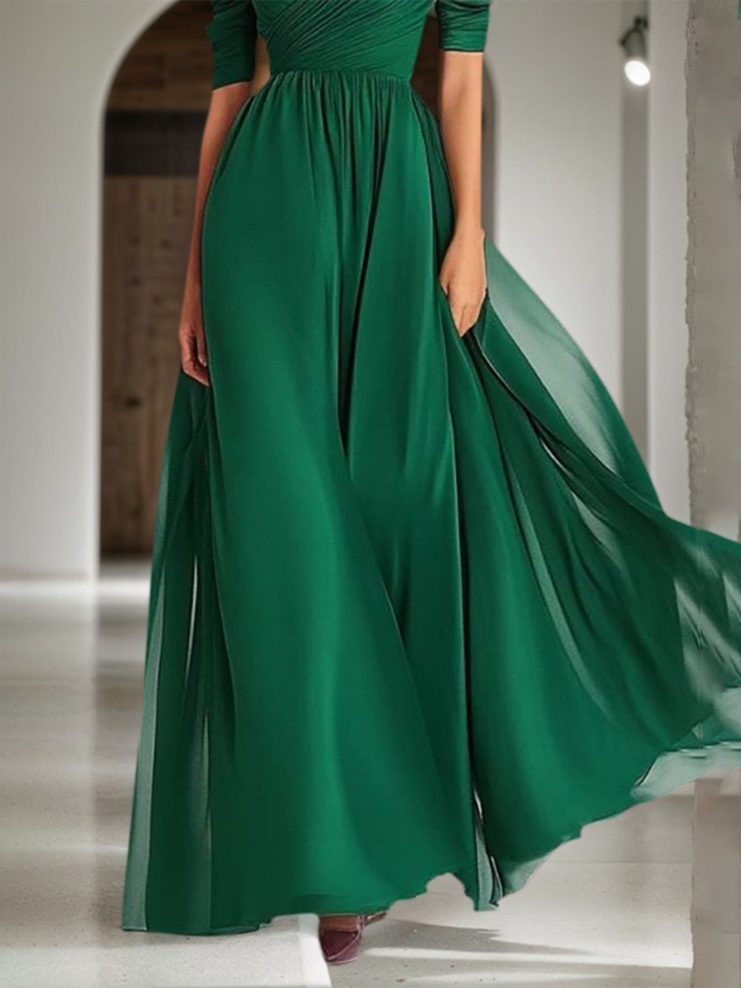 dark green formal maxi dress long dark green dress with sleeves Stylish Long Sleeves Dark Green Evening Maxi Dress-parroquiadesanalbertomagno.com