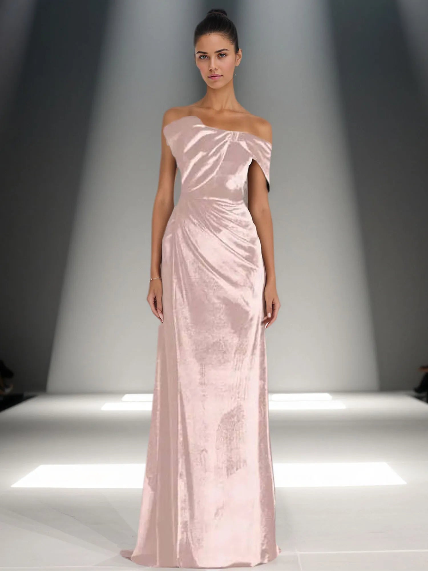 Off-Shoulder Bowknot Detail Velvet Maxi Gown Formal Evening Dress