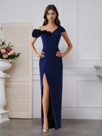 Stretch Crepe One Shoulder 3D Floral Floor-Length Evening Dress