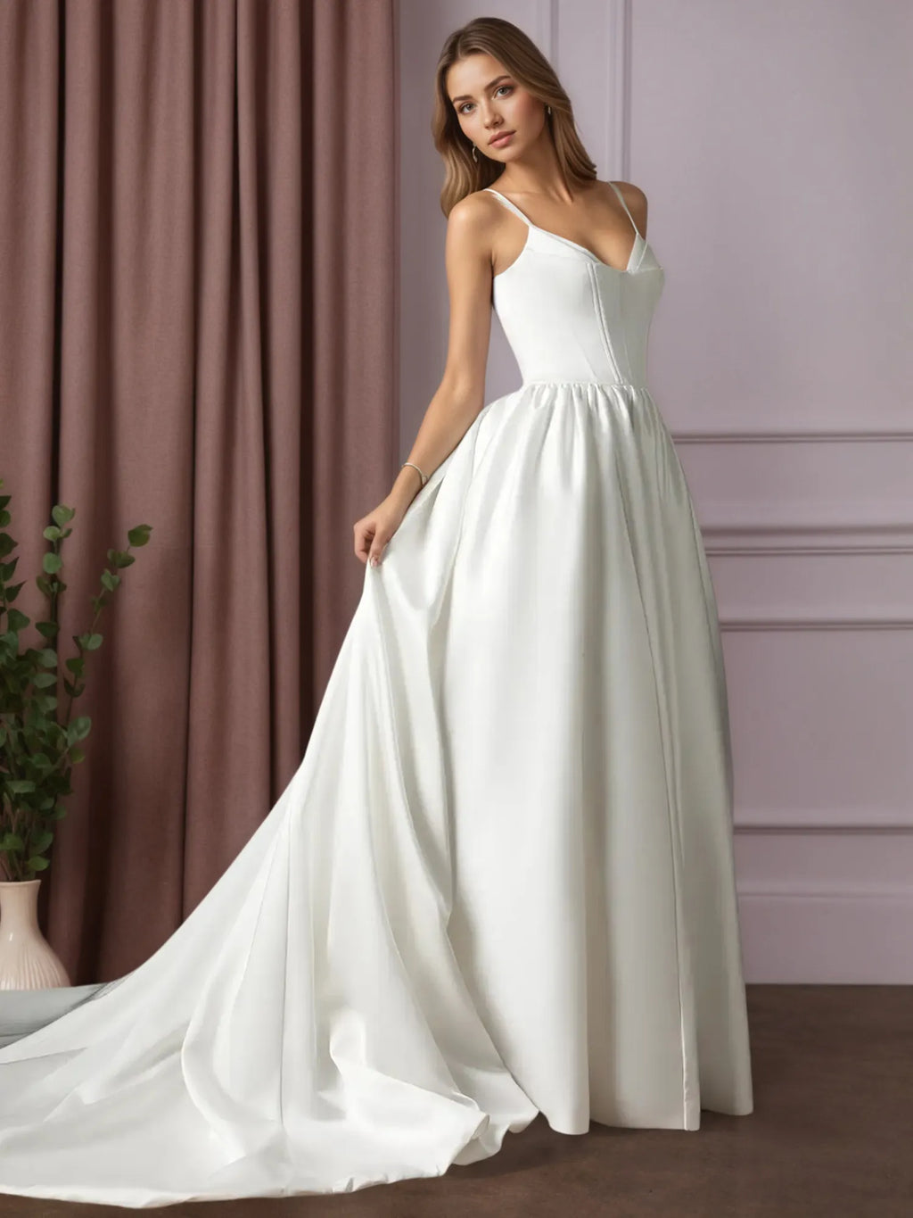 Abito da sposa bianco a gonna ampia con tasche in raso doppio