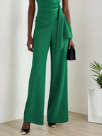 Tuta elegante verde da donna con scollo a cappuccio arricciato e senza maniche