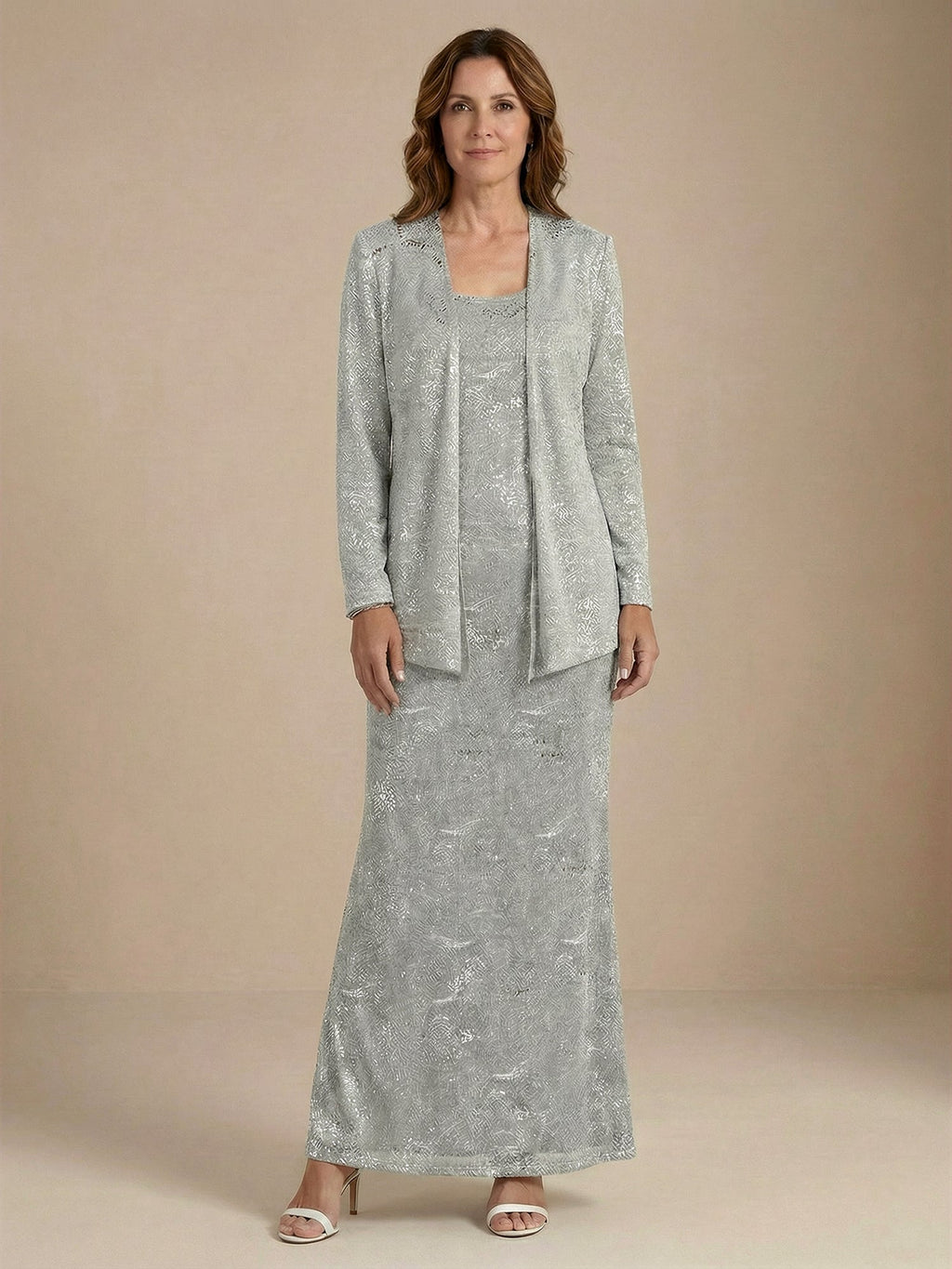 Chiffon-Brautmutterkleider mit Pailletten und Jacke