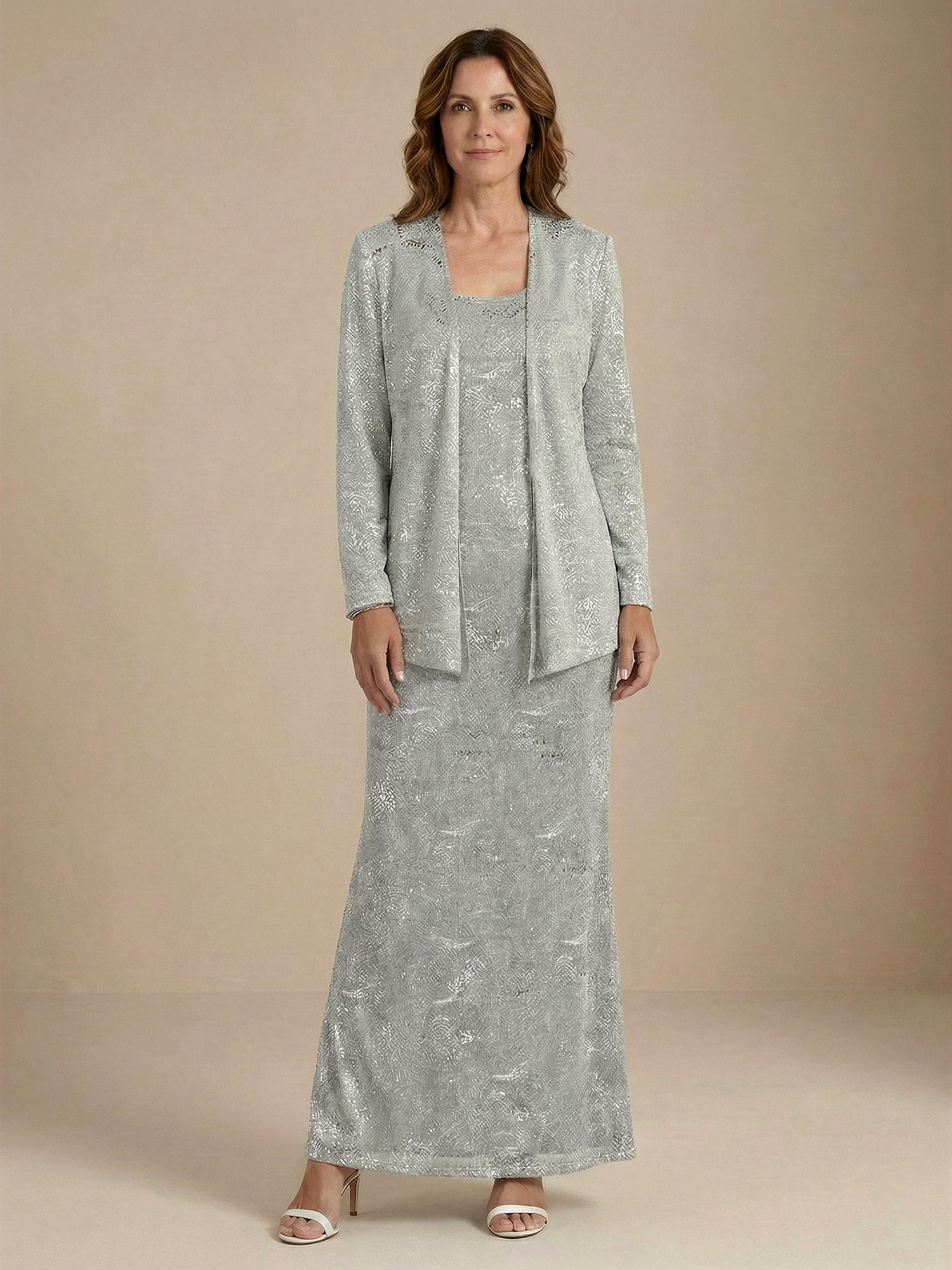 Robes de mère de la mariée en mousseline avec sequins et veste