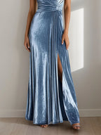 Robe maxi de fête à une épaule froncée avec fente